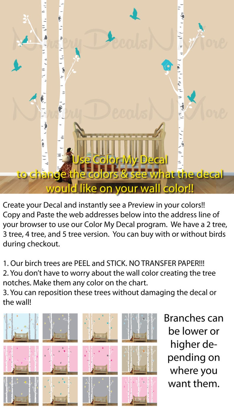 White Birch Tree Decal for Boy's Room, Repositionable, Easier to Install, Aspen Tree Stickers White Birch Tree Wall Stickers NBT image 2