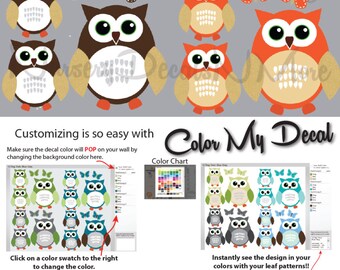 Wall Decals for Kids Rooms, Kids Owl Stickers, Baby Boy Owl Decals (12 Orange & Brown) 12ROO