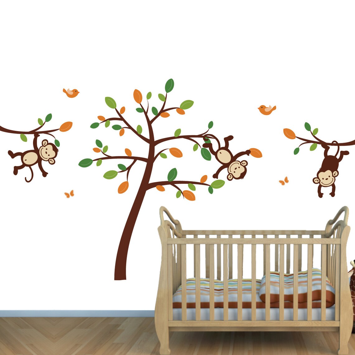 Monkey Wall Decal Monkeys Hanging on a Tree Wall Decals Etsy