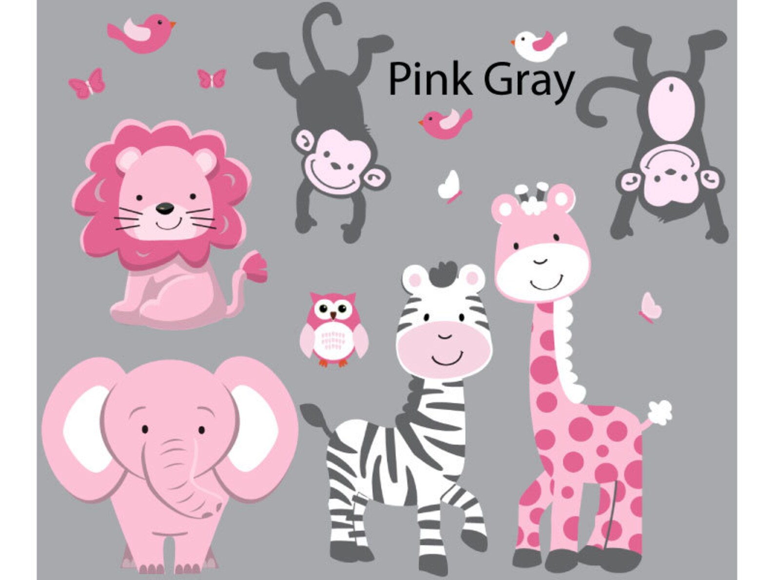 Baby Girl Wall Decals Pink Purple Jungle Decals Peel and Etsy