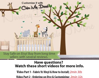 Safari Animals Wall Stickers, Tree Wall Decal, Nursery Wall Decal Boy Animals Large Tree Mini Animals