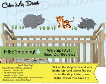 Safari Wall Decals - Boys Nursery Wall Decal Hippo Rhino Tiger (Mini SG Tiger Set Only Evergreen) SGME