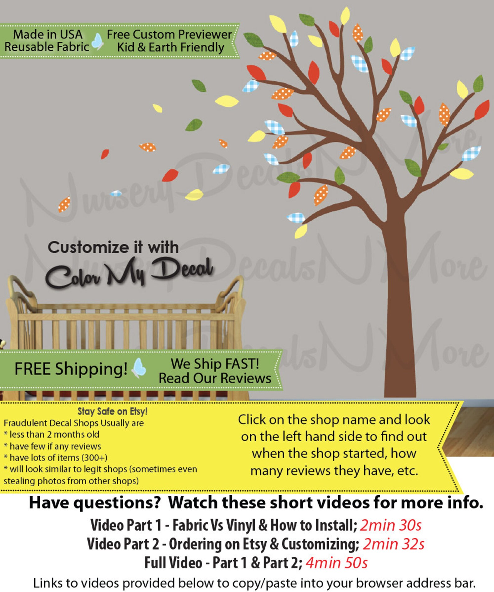 Colorful Wall Decal Nursery Wall Decals Tree Decal CMH Etsy