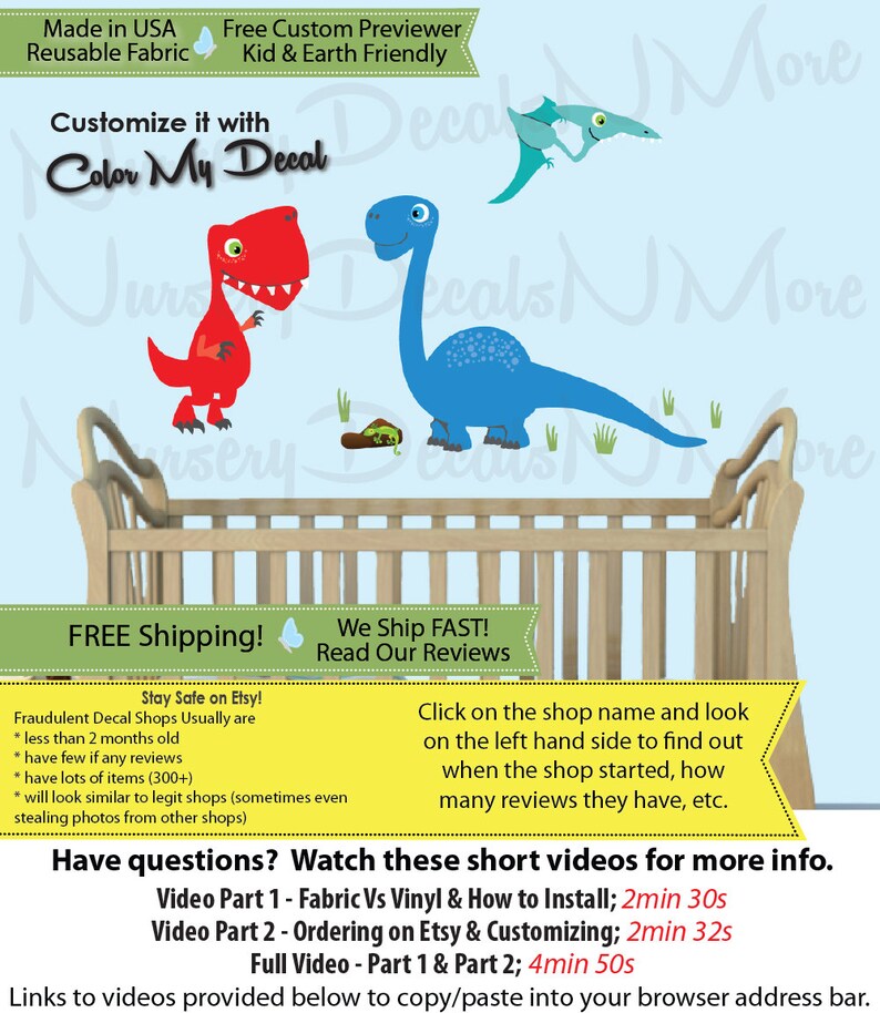 Dinosaur Wall Stickers Boys Room Mini Trex And Friends Colorful Decal MINI_Trex_49_Bronto_28_Pter_22 DINO TRM image 1