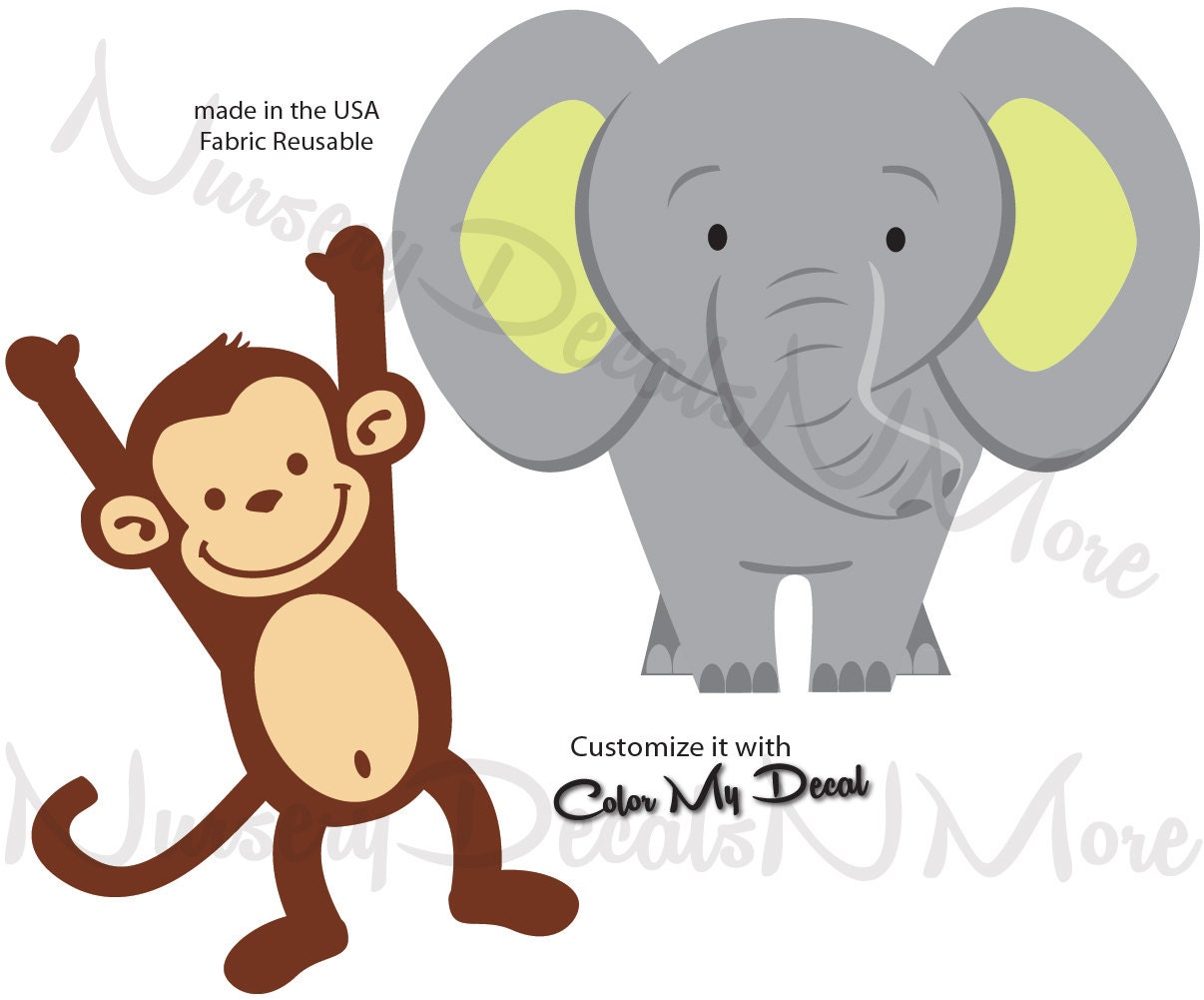 Monkey Decals Elephant Wall Decal Repositionable Monkey - Etsy Monkey Decals Elephant Wall Decal Repositionable Monkey - Etsy