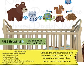 Blue and Brown Nursery Baby Boy Animal Wall Decals - Nursery Wall Decals (Mini Woodland Animals BlueBrown) MWLA