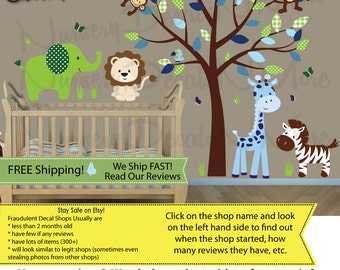 Custom Nursery Decals, Safari Wall Stickers, Elephant, Lion, Monkey SGF