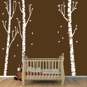 Indoor tree Birch Tree Decal, More Realistic, Reusable, White Birch Tree Wall Decals (3 tree/no birds/brown bark) OBT