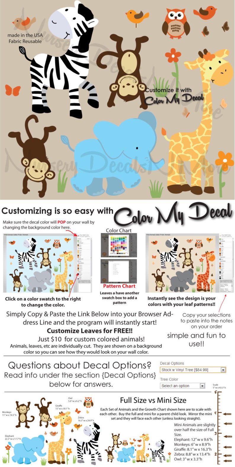 Nursery Jungle Animal Decals Baby Room Decor Elephant Etsy