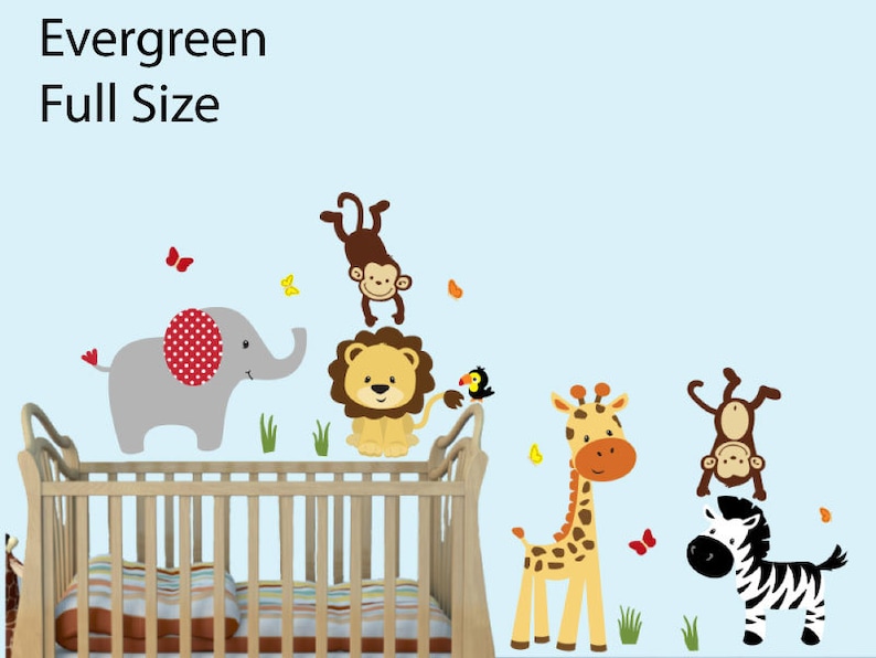 Olyee Jungle Animals Elephant Giraffe Safari Wall Stickers Peel And Stick Removable Wall Stickers For Baby Nursery Nursery Living Room Wall Decor