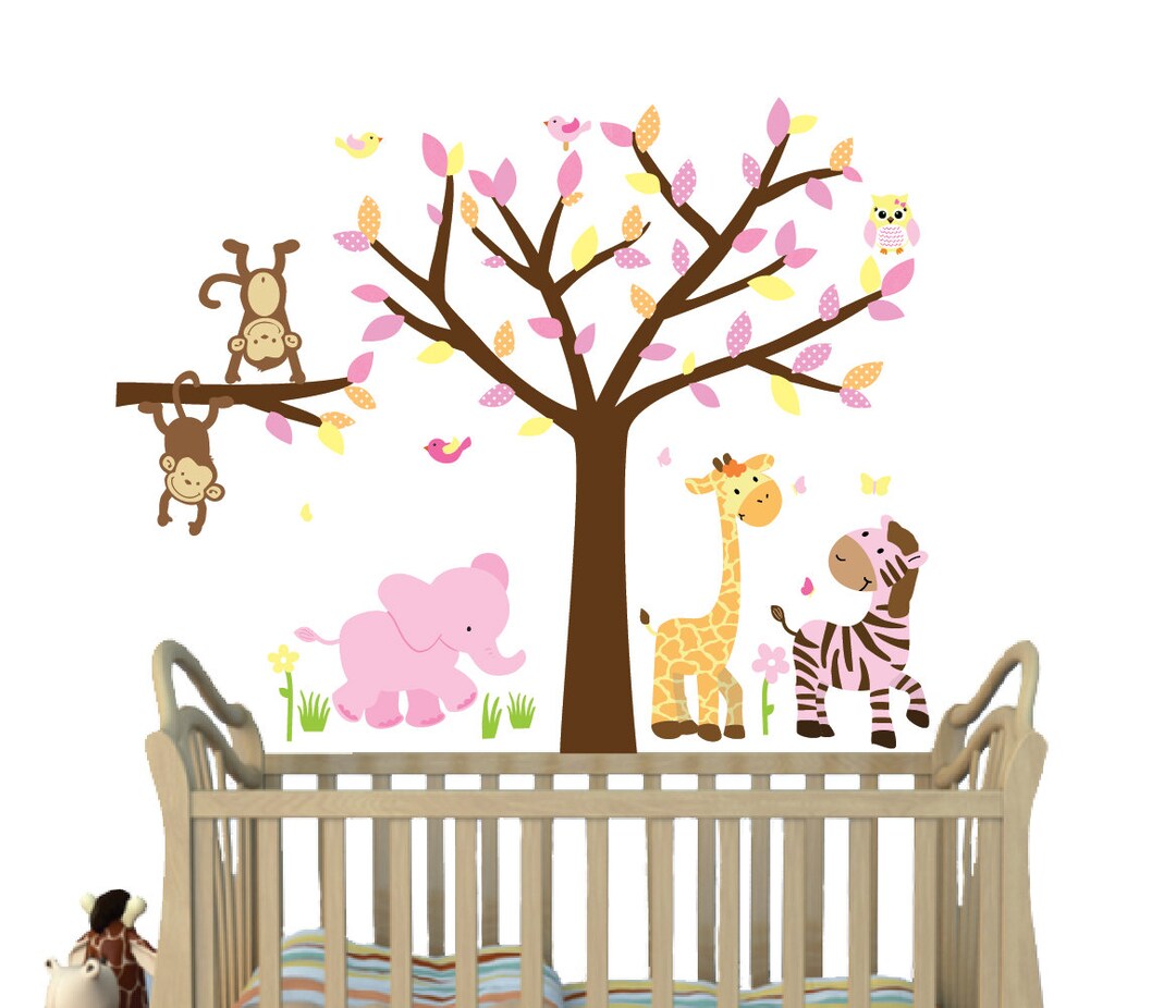 Jungle Animal Wall Decals for Girl Nursery, Safari Nursery Wall Decals ...