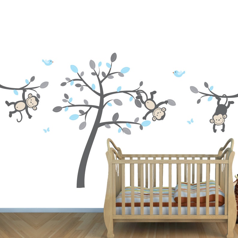 Monkey Wall Decal Monkeys Hanging on a Tree Wall Decals Etsy