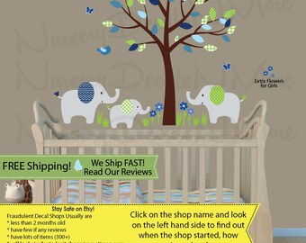 Tree Decal for Boys Room, Jungle Animal Decor for Baby Boy (Mini Elephant Tree GreenEnvy) 3ET