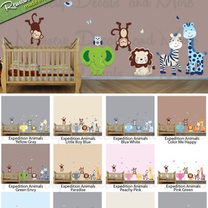 Zebra Decals, Elephant Wall Decal, Monkey Stickers Expedition Green Envy animals only EXA, Giraffe Wall Decal image 3