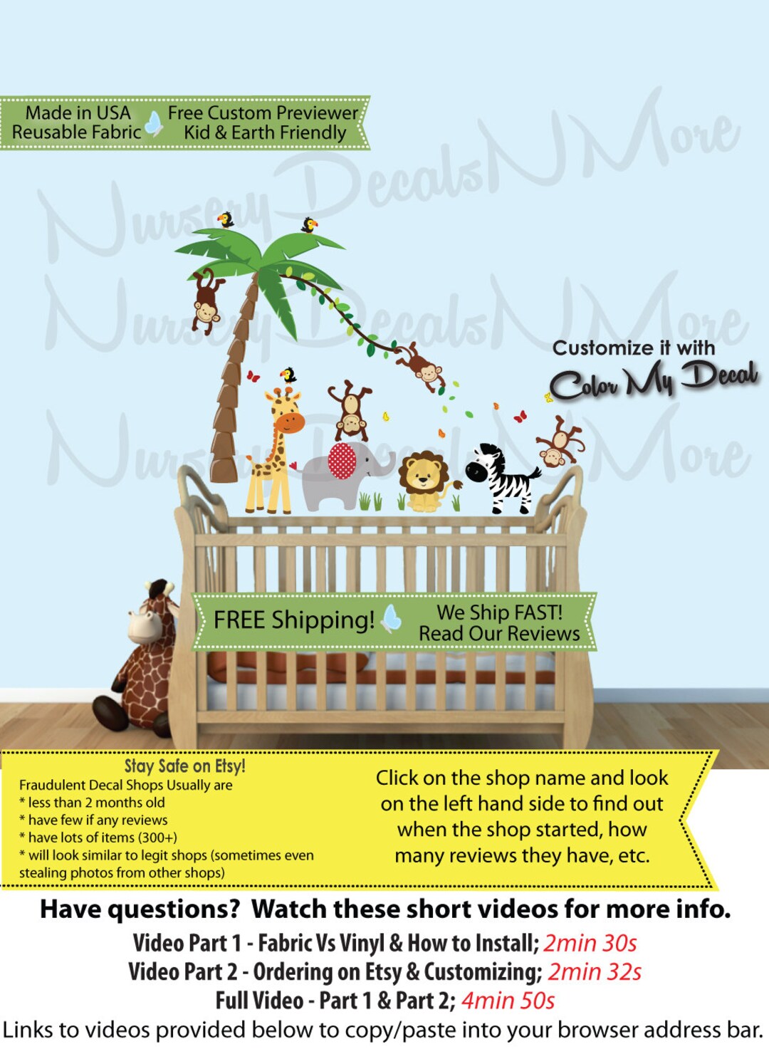 Palm Tree Decals for Nursery Jungle Animal Wall Decal mini Etsy