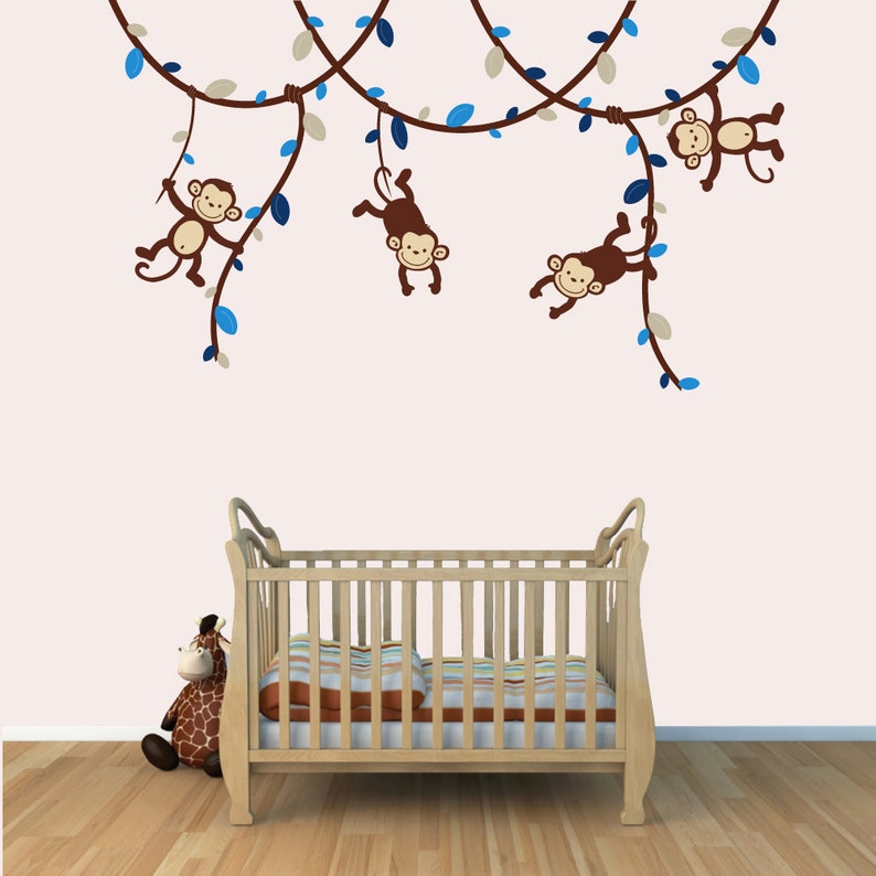 Nursery Wall Decals Monkey Wall Decals Decals for Kids Rooms Etsy