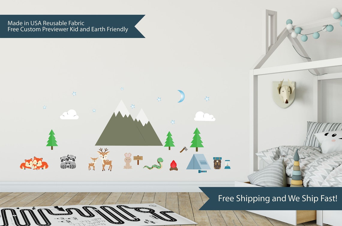 Outdoor Camping and Animal Fabric Wall Decal Nursery Decals N Etsy