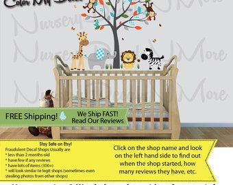 Jungle Decals, Tree Wall Decals, Monkeys, Giraffe Nursery (Mini Small Tree, Mini SG Animals SG Silver Mist) SGMF