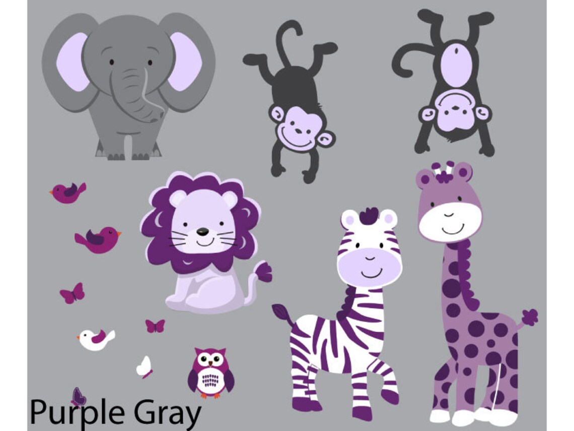 Baby Girl Wall Decals Pink Purple Jungle Decals Peel and Etsy