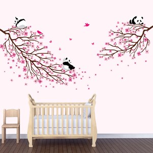 Panda Cherry Tree Decals, Pink Cherry Blossoms, Branch, Sakura, Panda Decals Pink Brown 2 BranchPanda PRDB3 B62_F1-47_F2-48_C81_Bu46 image 2