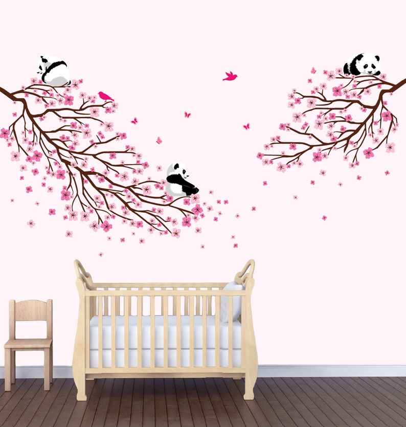 Panda Cherry Tree Decals, Pink Cherry Blossoms, Branch, Sakura, Panda Decals Pink Brown 2 BranchPanda PRDB3 B62_F1-47_F2-48_C81_Bu46 image 2