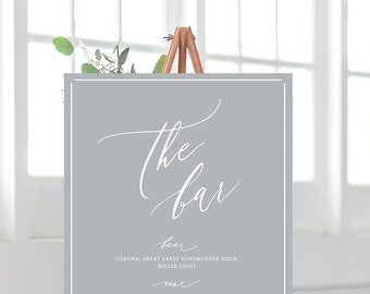 PRINTED Wedding Bar Menu Sign - Modern calligraphy style wedding drinks sign