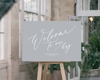 PRINTED Welcome to our wedding Sign, Calligraphic style