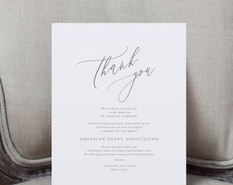 PRINT Wedding Donation Sign - in Lieu of Favours - Thank you Sign - Printed sign