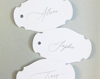 Calligraphy style Name Tags, Shaped tags, Wedding Place cards