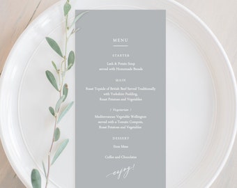 Minimalistic Grey Wedding Menu