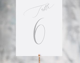 Grey Table Number Cards - Wedding Table Numbers