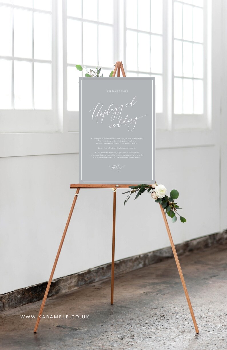 PRINTED Unplugged Wedding Sign No photos Print Large mounted print image 1