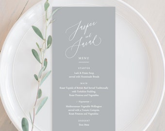 Minimalistic Grey Wedding Menu