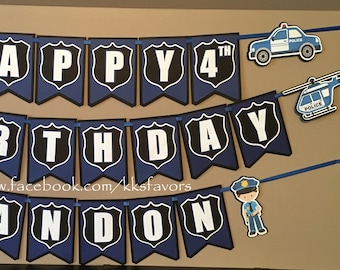 Police Party Birthday Banner/Police Birthday Banner/Policeman Party Birthday Banner/Police Truck Party Banner/Police Highchair banner