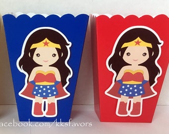 Wonder Woman Party Popcorn Boxes/Wonder Woman Birthday Popcorn Boxes/Wonder Woman Party Treat Boxes/Wonder Woman Favor Boxes - Set of 12