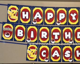 Pokemon Birthday Party Banner/Pokemon Birthday Banner/Pokemon Party Banner/Pokemon Birthday Decor/Pikachu Party Banner/Pikachu Birthday