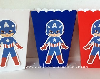 Captain America Party Popcorn Boxes/Captain America Birthday Popcorn Boxes/Captain America Treat Boxes/Captain America Favor Boxes-Set of 12