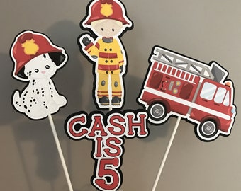 Fireman Birthday Party Centerpiece/Fireman Birthday Centerpiece/Fire Truck Party Centerpiece/Fireman Birthday Decor - 4 sticks PLUS pail