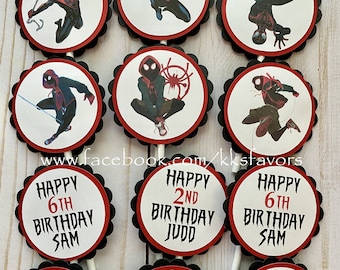 Spider Verse Party Cupcake Toppers/Spider verse Birthday Cupcake Toppers/Miles Morales Cupcake Toppers/Into The Spider verse - set of 12