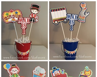 Circus Birthday Party Centerpiece/Carnival Birthday Party Centerpiece/Circus Party Decor/Carnival Party Decor - 3 sticks PLUS pail