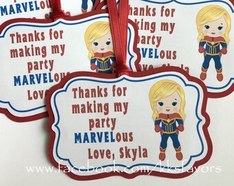 Captain Marvel Favor Tags/Captain Marvel Party Favor Tags/Captain Marvel Party Tags/Captain Marvel Birthday Tags - Set of 12