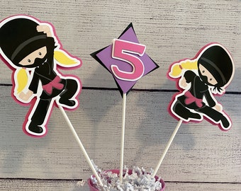 Ninja Girls Party Centerpiece/Ninja Girls Birthday Centerpiece/Ninja Girls Party Table Décor/Pink Ninja Birthday - 4 sticks PLUS pail