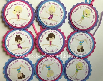 Gymnastics Party Favor Tags/Gymnastics Birthday Favor Tags/Tumbling Party Favor Tags/Tumbling Birthday Favor Tags - Set of 12