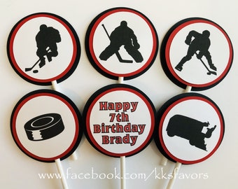 Ice Hockey Party Cupcake Toppers/Ice Hockey Birthday CupcakeToppers/Hockey Party Cupcake Toppers/Hockey Birthday Cupcake Toppers - Set of 12