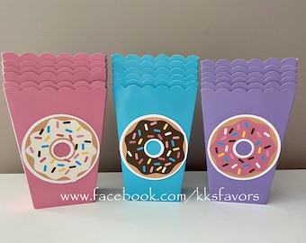 Donut Party Popcorn Boxes/Donut Birthday Popcorn Boxes/Donut Party Favor Boxes/Donut Birthday Favor Boxes - Set of 12