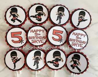 Ninja Girls Party Cupcake Toppers/Ninja Girls Birthday Cupcake Toppers/Ninja Girls Cupcake Toppers/Ninja Girls Birthday Toppers - Set of 12