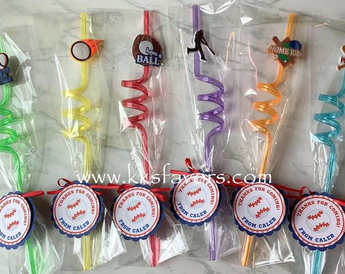 Featured listing image: Baseball Party Favors/Baseball Birthday/Baseball Party/Baseball Straws/Ball Party Favors/Sports Party Favors