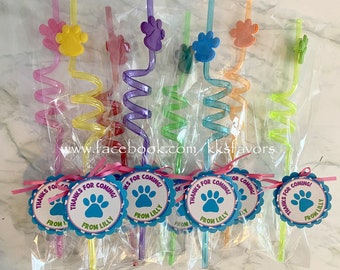 Puppy Party Favors/Puppy Birthday/Puppy Party/Puppy Straws/Puppies Party Favors/Paw-ty Favors/Puppy Pawty favors