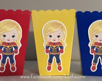 Captain Marvel Party Popcorn Boxes/Captain Marvel Birthday Party Popcorn Boxes/Captain Marvel Birthday/Captain Marvel Partty - Set of 12