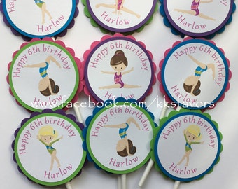 Gymnastics Party Cupcake Toppers/Gymnastics Birthday Cupake Toppers/Tumbling Party Cupcake Toppers/Tumbling Cupcake Toppers - Set of 12